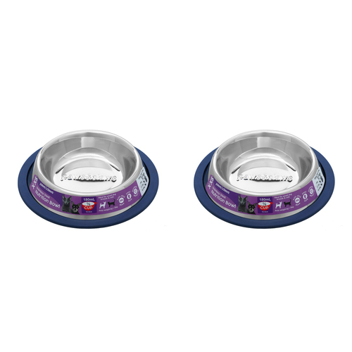 2x Paws & Claws Stainless Steel Pet Bowl Blue Anti-Skid 180Ml