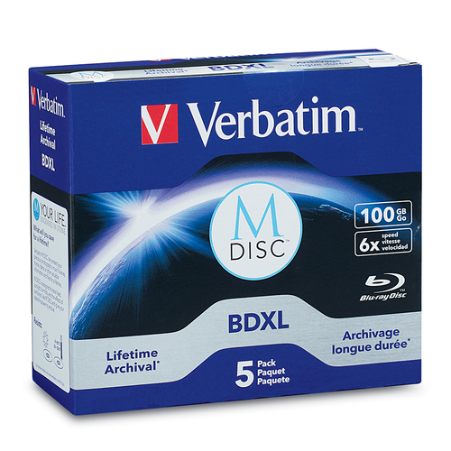 5PK Verbatim M-Disc BDXL 100GB 4x Speed Blank Disc w/ Jewel Case