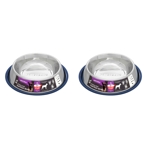 2x Paws & Claws Anti-Skid 2L Stainless Steel Pet Bowl - Blue
