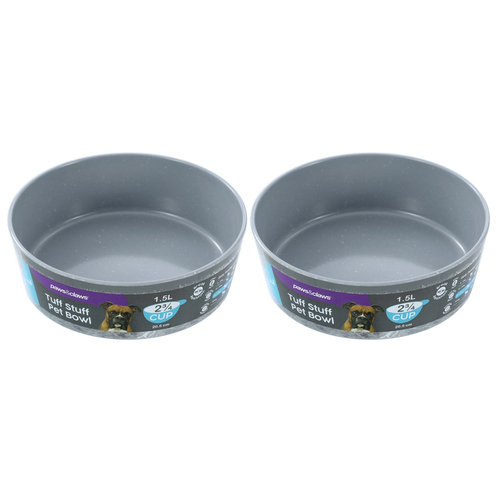 2PK Paws & Claws 20.5cm/1.5L Tuff Stuff Pet Bowl Large - Grey