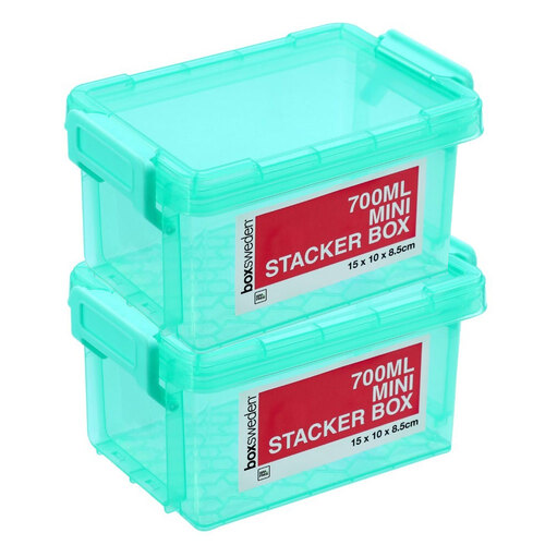 4PK Boxsweden Mini Stacker Box 700Ml 15X10X8.5cm Teal