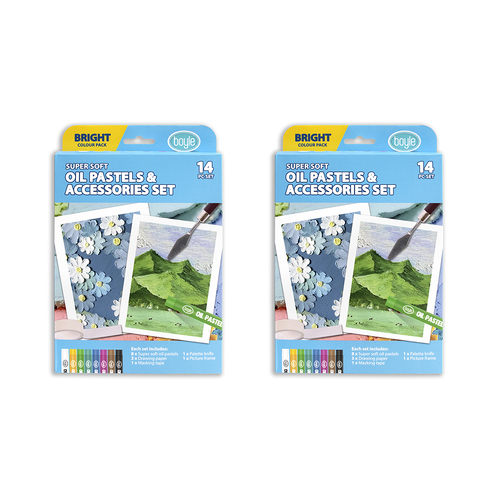 2PK 14pc Boyle Oil Pastels and Accessories Kids Art/Craft Set - Bright 3y+
