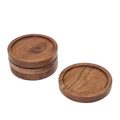 4pc J.Elliot Home Brooks 10cm Acacia Wood Coaster Set Round - Natural