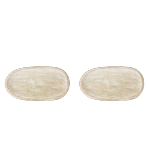 2x J.Elliot Home Brooks 33x18cm Acacia Wood Serving Tray - Whitewash