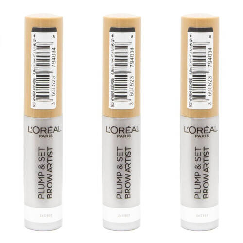 3PK Loreal Plump & Set Brow Artist Tinted Eyebrow Gel 4.9ml Warm Blonde 103 