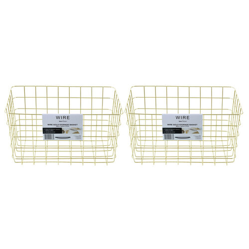 2PK Boxsweden Large 38x26cm Wire Storage Basket - Gold