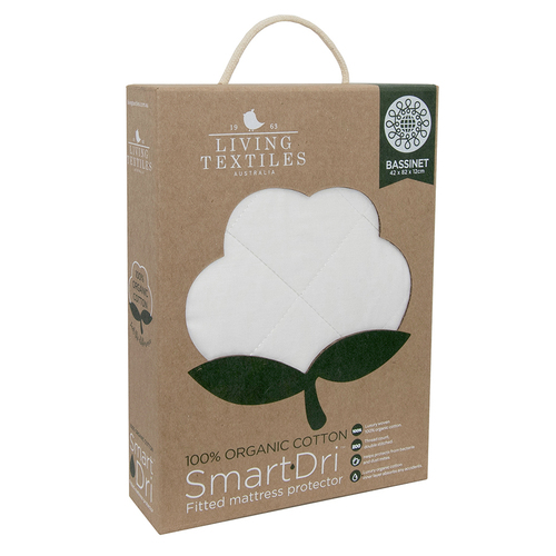 Living Textiles 100% Organic Cottom Smart-Dri Fitted Mattress Protector Bassinet