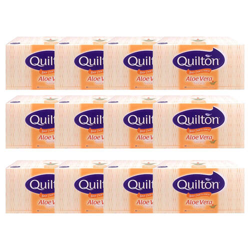 12x 95pc Quilton 3 Ply Facial Tissues 20x19.5cm Aloe Vera Soothing - White