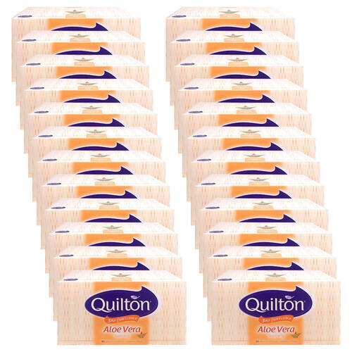 24x 95pc Quilton 3 Ply Facial Tissues 20x19.5cm Aloe Vera Soothing - White