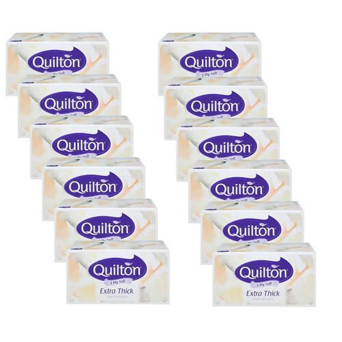 12x 110pc Quilton 3 Ply Facial Tissues 20x19.5cm Hypo-allergenic - White