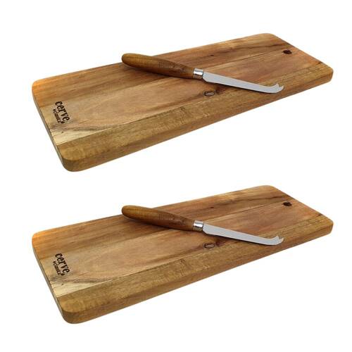 2x 2pc Cerve Acacia Cheese Board w/ Knife Set Home Kitchen 38x15cm Natural