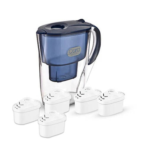 Cara Water 2.6L Filter Jug with 5x Alkaline Replacement Water Filter Cartridges