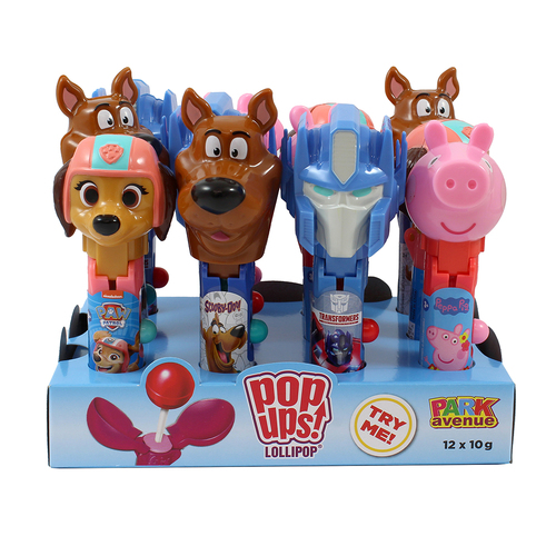 12pc Park Avenue Pop Ups Lollipops/Figurines 10g Assorted Kids 3y+
