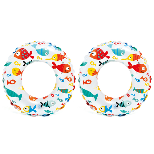 2PK Intex Lively Print 51cm Swim Rings Assorted Inflatable Kids Floats 3-6Y+