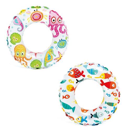 2PK Intex Lively Print 61cm Swim Rings Assorted Inflatable Kids Floats 6-10Y+
