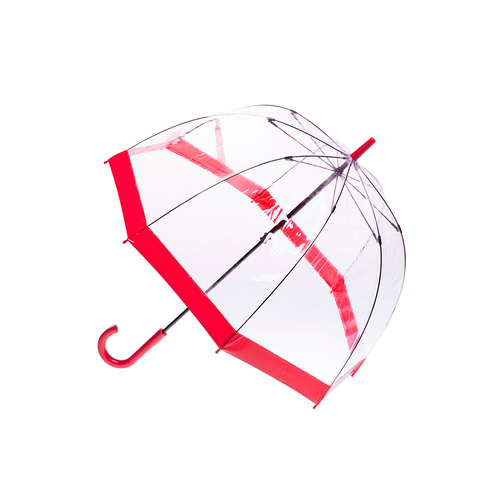 Clifton Women's Walking 87cm Clear PVC Birdcage Umbrella - Red Border