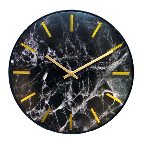 Leni 30cm Marble Look Silent Sweep Round Wall Clock - Black