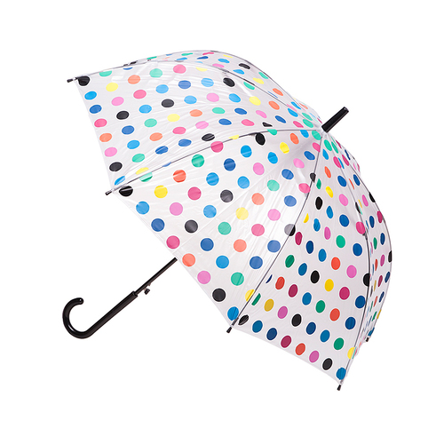 Clifton Women’s Walking 97cm Auto Open Clear Umbrella - Multi-Colour Spots