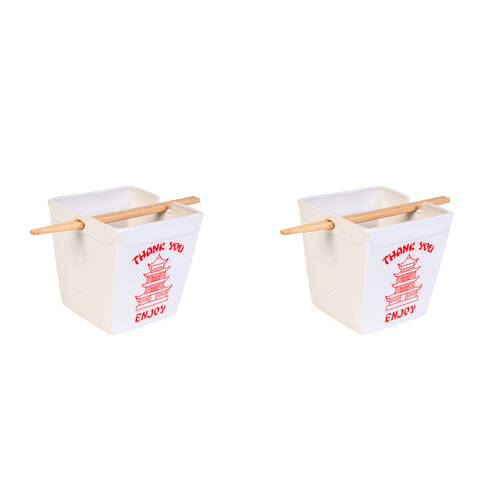 2PK Noodle Bowl W/Chopsticks Takeaway Contemporary White Ceramic Dinnerware