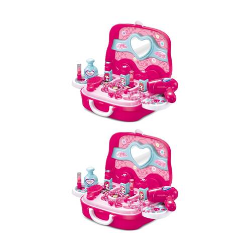 2x 19pc ABT Kids Play Pretend Pink Beauty Set W/ Wheely Case 3Y+