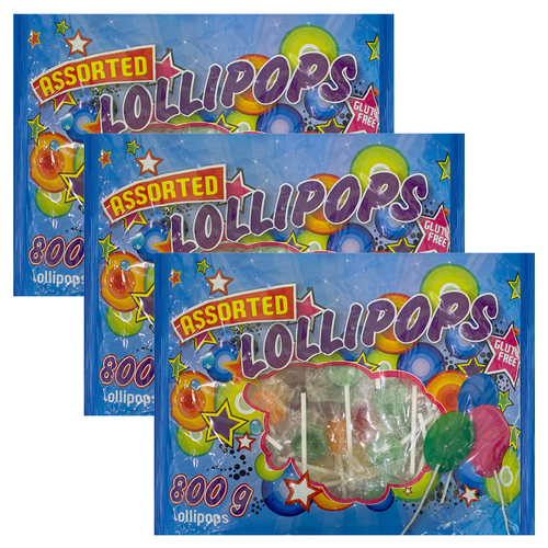 3x Gluten Free Assorted Lollipops Tasty Sugary Treat 800G