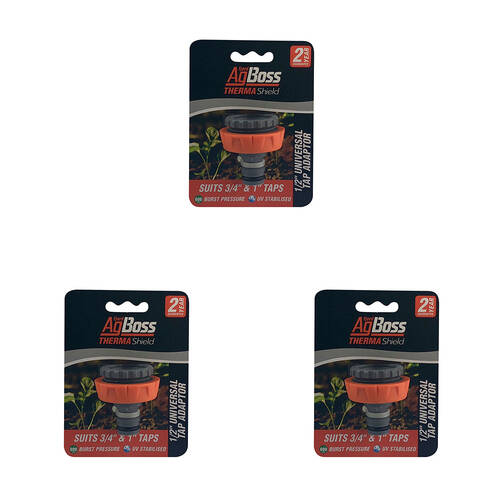 3PK AgBoss Universal/Multi Fitting Garden Tap Adaptor 3/4 and 1 Inch Orange