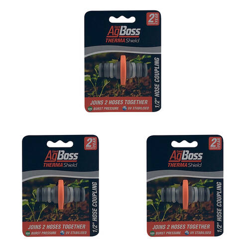 3PK AgBoss 2 Way Gardening Hose Coupler 1/2 Inch Orange and Black