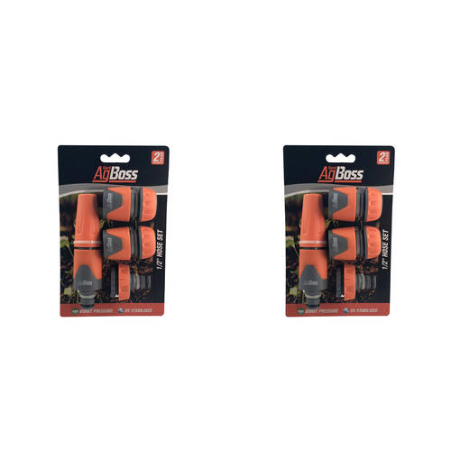 2x 4pc AgBoss Gardening Hose Connector WIth Spray Nozzle Set 1/2 Inch