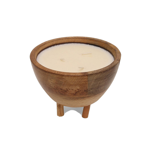 Rayell 13.5cm Wooden Bowl Wax Candle Julia - Amber