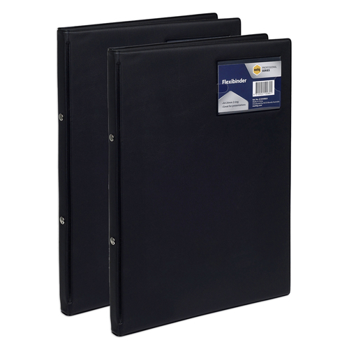 2PK Marbig Pro Flexibinder 2 O-Ring Binder A4 File Organiser 20mm - Black