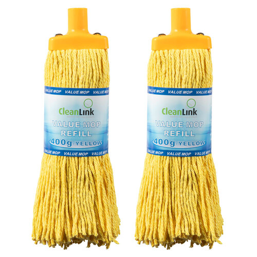 2PK Cleanlink 400gm Fibre Mop Head Replacement/Refill - Yellow