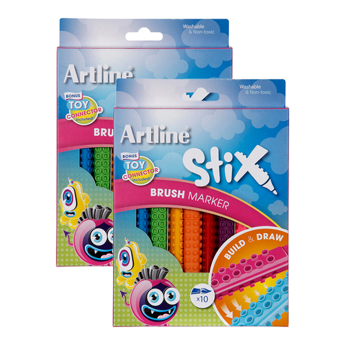 20pc Artline Stix Connectable Art/Craft Brush Marker Pens Assorted 3y+