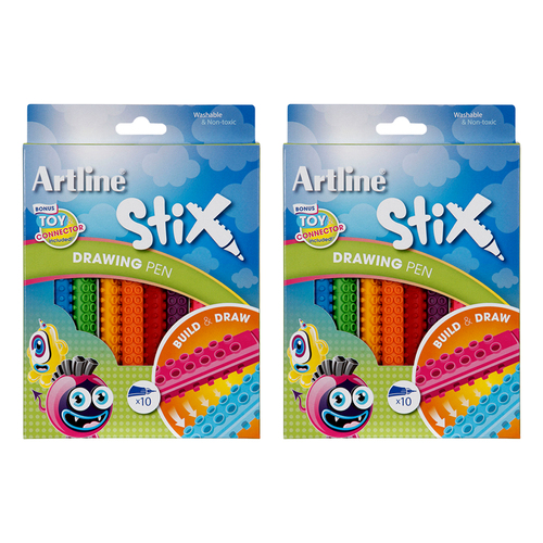 2PK 10pc Artline Stix Connectable Drawing Coloured Pens