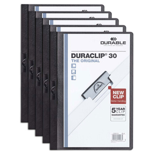 5x Durable Duraclip 30-Sheet A4 Document File Folder - Black