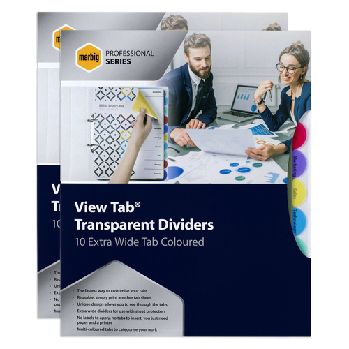 2PK Marbig Pro Extra Wide 10 View Tab Coloured A4 Lever Arch/Binder Dividers