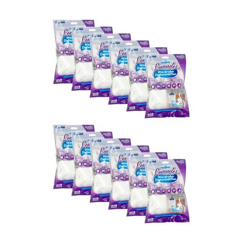 12PK Cleana Hanging Wardrobe/Room Dehumidifier 210g Lavender/Hibiscus Assorted