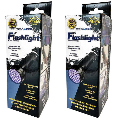 2PK Sea Pro Aluminium Fishing UV Torch Flashlight 5.7x14.7cm - Black