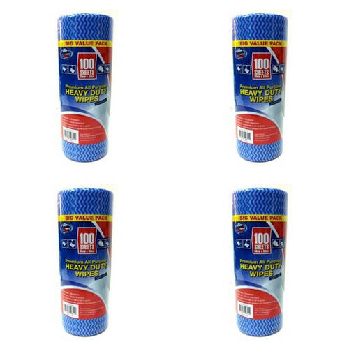 4x 100pc Aussie Clean Heavy Duty Reusable Cleaning Wipes 33x30cm - Blue