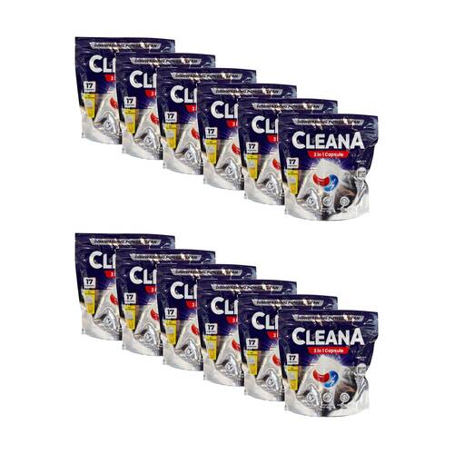 12x 17PK Cleana Power Clean Dishwashing Pod 3-in-1 Capsule 255g Lemon Scent