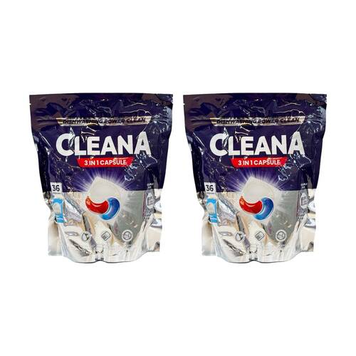 2x 36x Cleana Power Clean Dishwashing Pod 3-in-1 Capsule 540g Lemon Scent