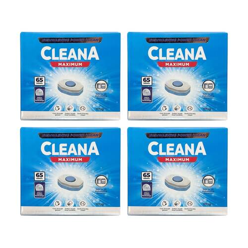 4x 65PK Cleana Maximum Power Clean Dishwashing Pod 3-in-1 Capsule 1170g