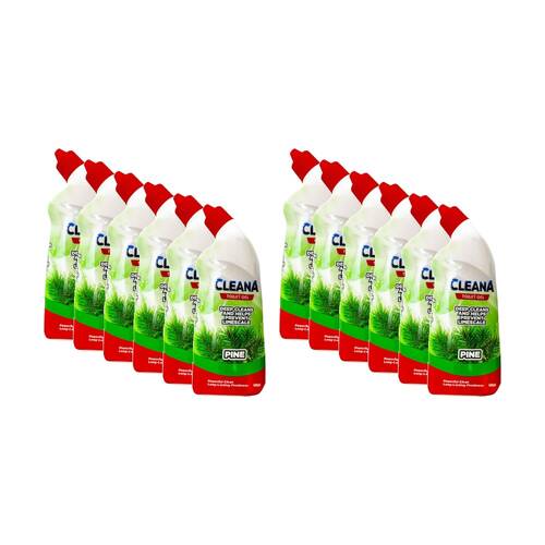 12PK Cleana Toilet Gel Bathroom Cleaner Limescale Prevention 600ml Pine Scent