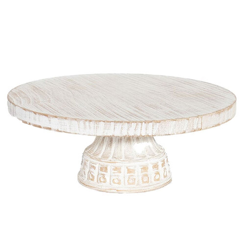 DWBH 28cm Carved Wooden Cake Base Stand Display - White