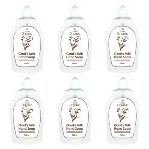 6PK Purely Organic Naturally Goat's Milk Liquid Hand Soap For All Skin Types 750ml