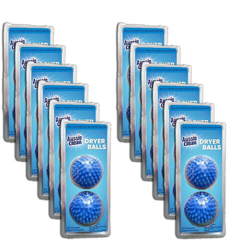 12x 2pc Aussie Clean Dryer Ball Round Reusable 6.35cm - Blue