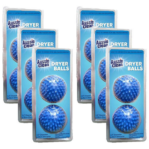 6x 2pc Aussie Clean Dryer Ball Round Reusable 6.35cm - Blue