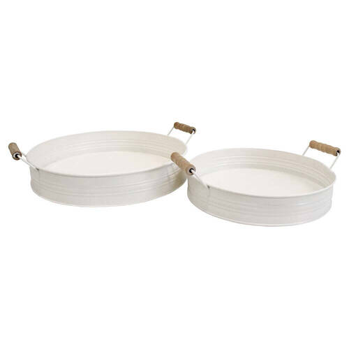 2pc LVD Round Metal Serving Trinket Tray Set 34.5x5.5cm/29.5x5.5cm Ivory