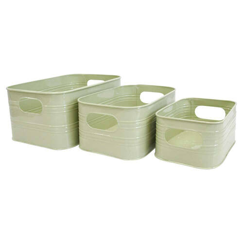 3pc LVD Metal Utility Box Set 29.5x19.5cm/25x16.5cm/19.8x14cm Sage