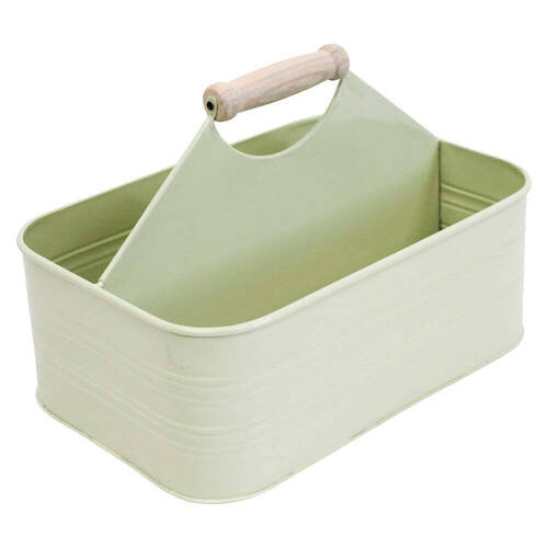 LVD Metal Caddy Storage Box w/ Wooden Handle 29.5x19x11cm Sage Green