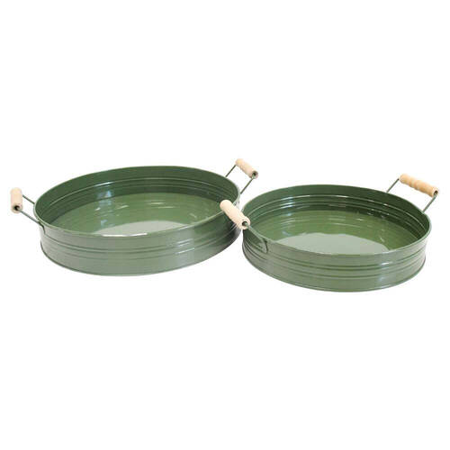 2pc LVD Metal Decorative Serving Tray Set 34.5x5.5cm/29.5x5.5cm Moss Green
